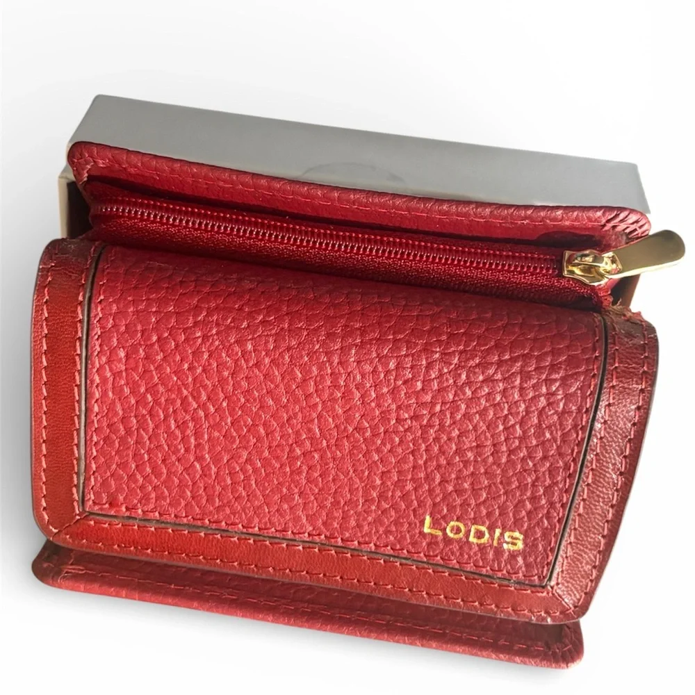 Lodis Red Leather trifold wallet RFID New in Box NWT